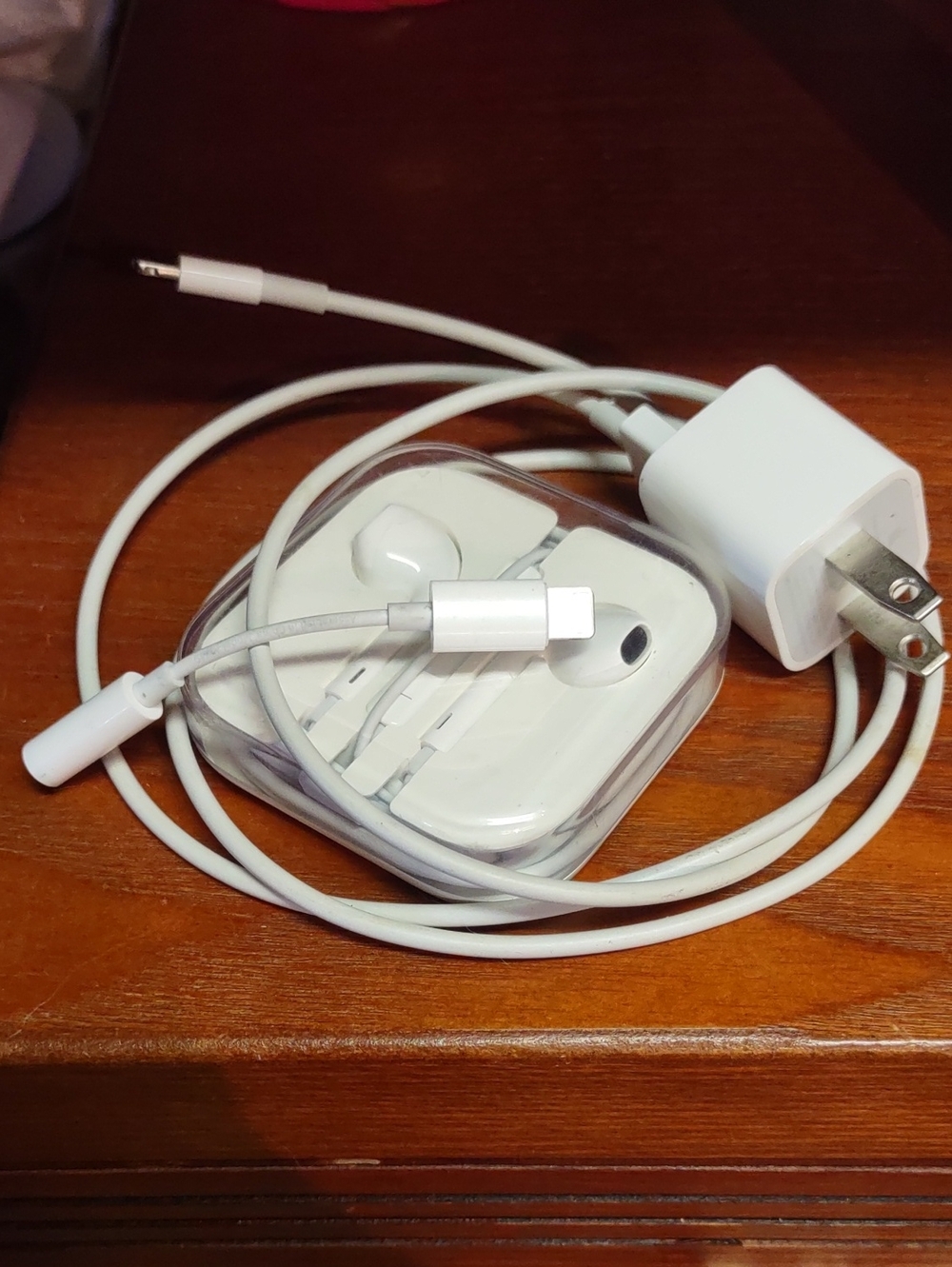 Apple White Earbuds with Lightning Connector and Charger Adapter